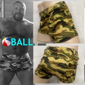 Ball Camo Swim / Gym Shorts 32-38" waist 2.5" inseam Gently worn Nylon / spandex